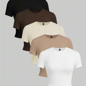 Classic Women's Short Sleeve Tops - Black, Brown, Cream, Tan, White